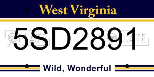 5SD2891 West Virginia License Plate