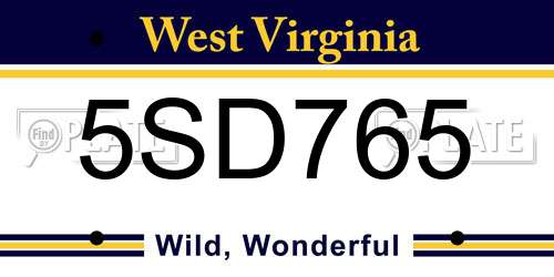 5SD765 West Virginia License Plate