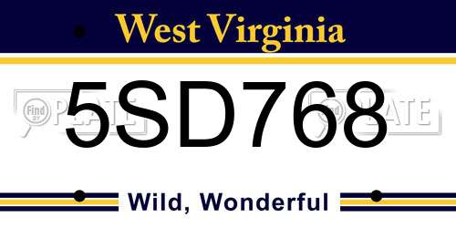 5SD768 West Virginia License Plate