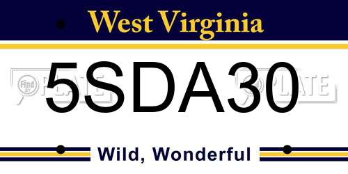 5SDA30 West Virginia License Plate