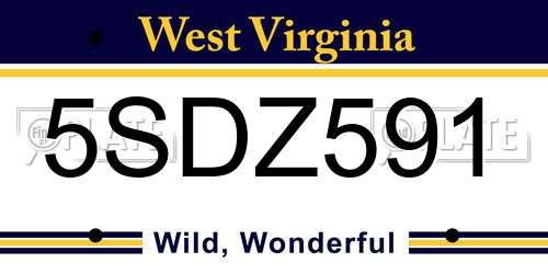 5SDZ591 West Virginia License Plate