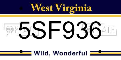 5SF936 West Virginia License Plate