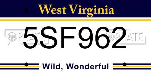 5SF962 West Virginia License Plate