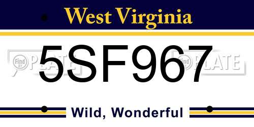 5SF967 West Virginia License Plate