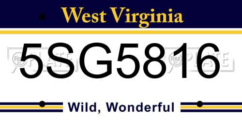 5SG5816 West Virginia License Plate