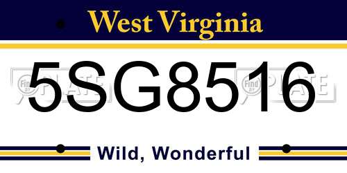 5SG8516 West Virginia License Plate