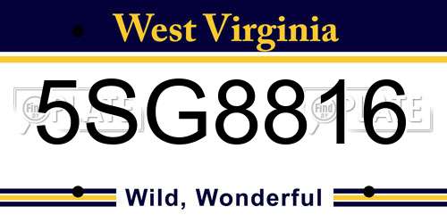5SG8816 West Virginia License Plate