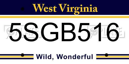 5SGB516 West Virginia License Plate