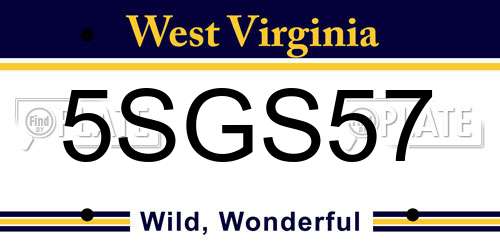 5SGS57 West Virginia License Plate