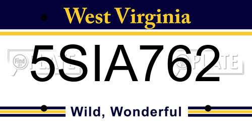 5SIA762 West Virginia License Plate