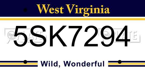 5SK7294 West Virginia License Plate