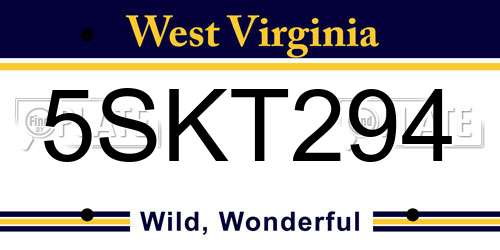 5SKT294 West Virginia License Plate