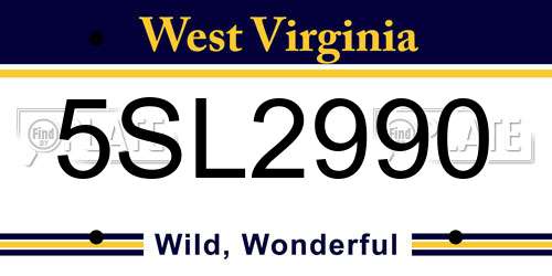 5SL2990 West Virginia License Plate