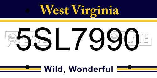 5SL7990 West Virginia License Plate