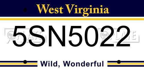5SN5022 West Virginia License Plate