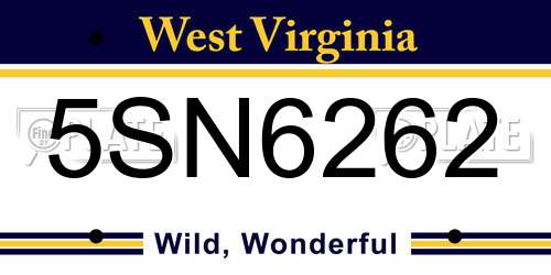 5SN6262 West Virginia License Plate