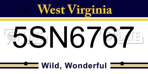 5SN6767 West Virginia License Plate