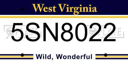 5SN8022 West Virginia License Plate