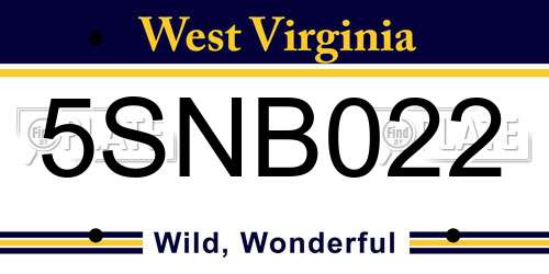 5SNB022 West Virginia License Plate
