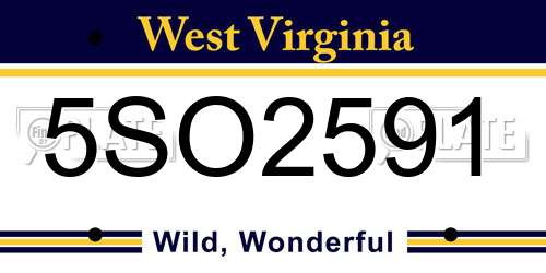 5SO2591 West Virginia License Plate