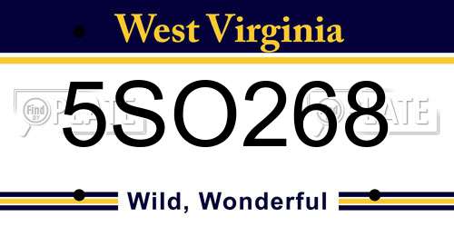 5SO268 West Virginia License Plate