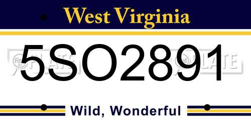 5SO2891 West Virginia License Plate