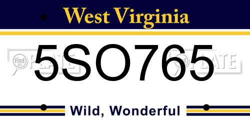 5SO765 West Virginia License Plate