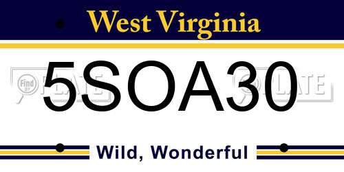 5SOA30 West Virginia License Plate