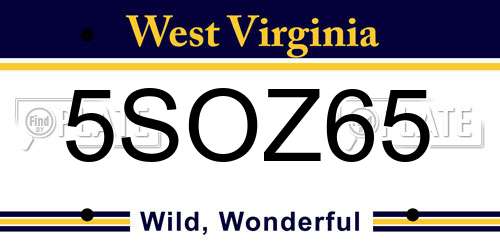 5SOZ65 West Virginia License Plate