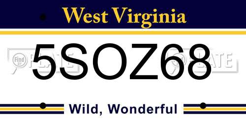 5SOZ68 West Virginia License Plate