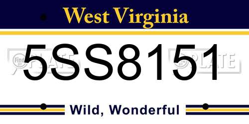 5SS8151 West Virginia License Plate