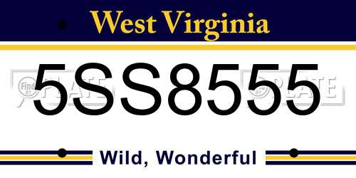 5SS8555 West Virginia License Plate