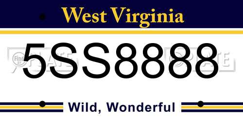 5SS8888 West Virginia License Plate