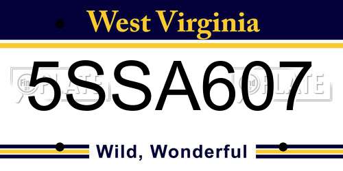 5SSA607 West Virginia License Plate