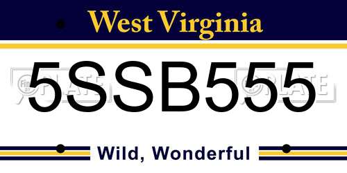 5SSB555 West Virginia License Plate