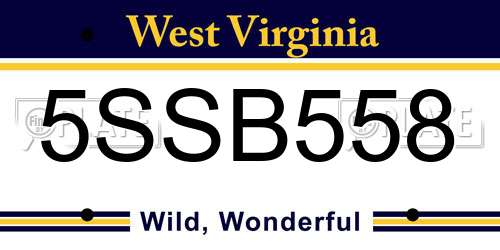 5SSB558 West Virginia License Plate