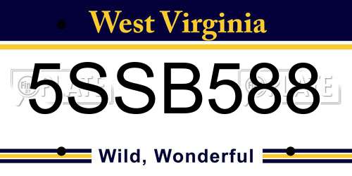 5SSB588 West Virginia License Plate