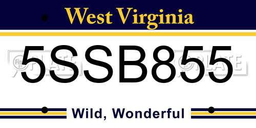 5SSB855 West Virginia License Plate