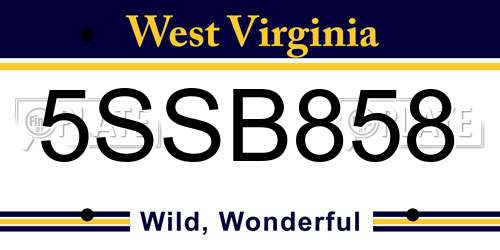 5SSB858 West Virginia License Plate