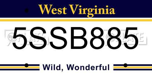 5SSB885 West Virginia License Plate