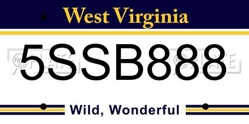5SSB888 West Virginia License Plate