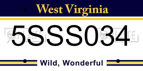 5SSS034 West Virginia License Plate