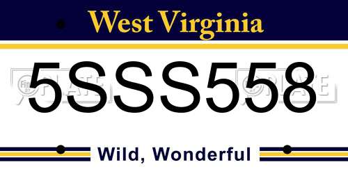 5SSS558 West Virginia License Plate