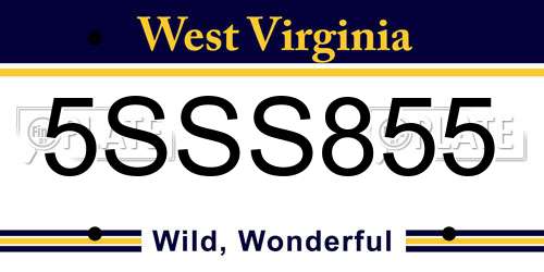 5SSS855 West Virginia License Plate