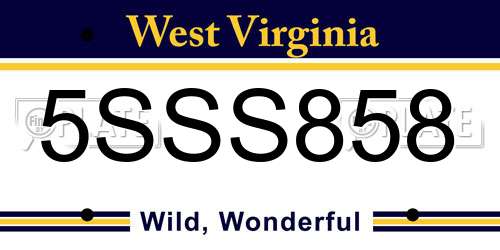 5SSS858 West Virginia License Plate