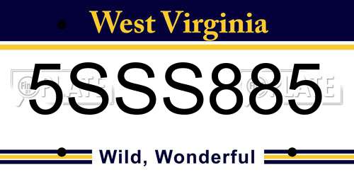 5SSS885 West Virginia License Plate