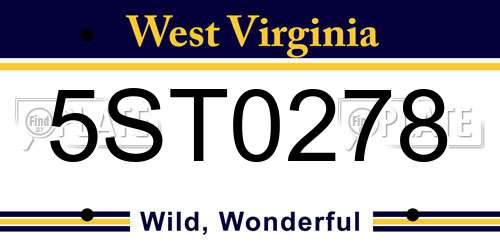 5ST0278 West Virginia License Plate