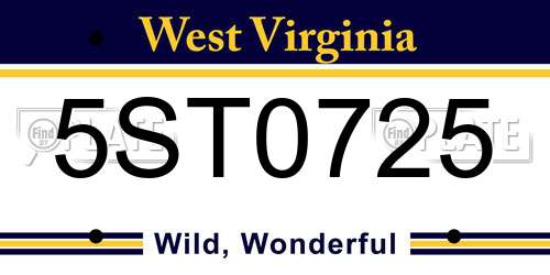 5ST0725 West Virginia License Plate