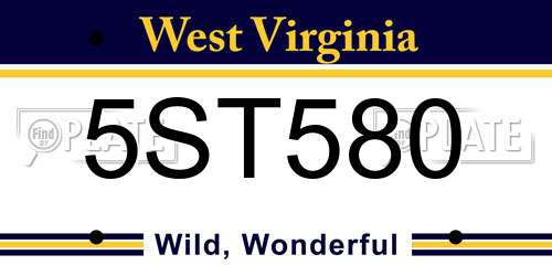 5ST580 West Virginia License Plate