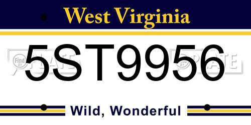 5ST9956 West Virginia License Plate